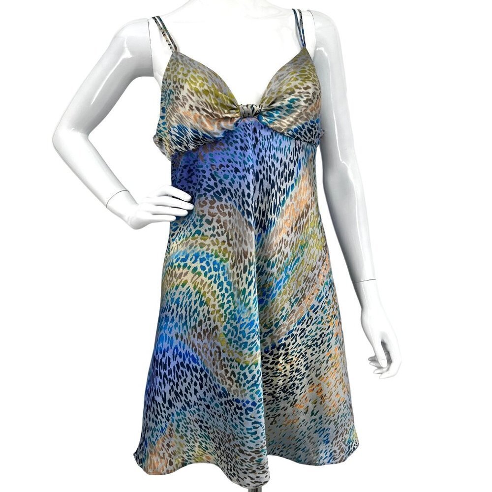 Oscar de la Renta Blue Ombre‎ Leopard Slip Nightie Sexy Vintage Size M